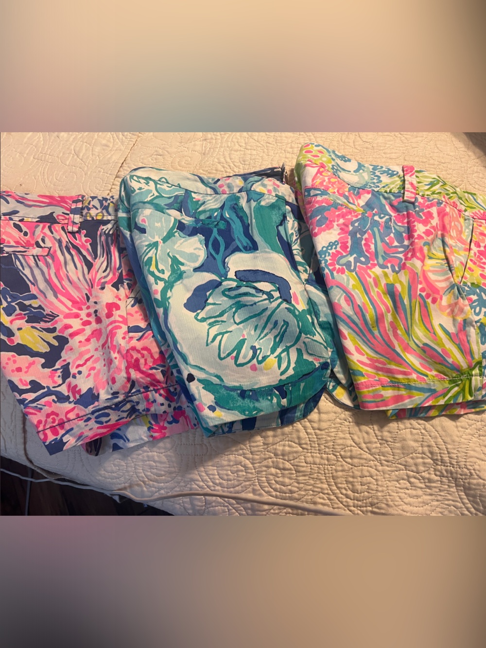 Lilly Pulitzer Tropical Floral Shorts Trio - Pink, Teal, Blue size 8